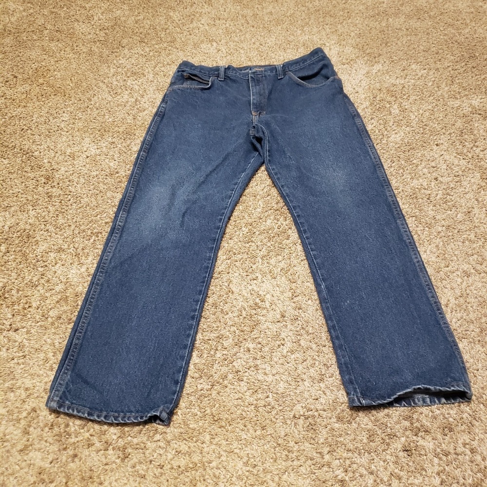 Mens 36x30‎ 100% Cotton Medium Wash Straight Blue Jeans Pants Regular Fit